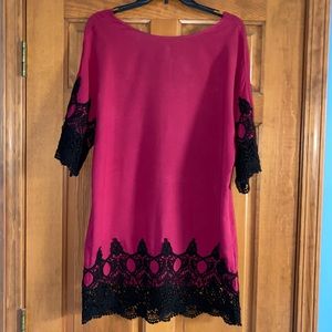 Francesca’s maroon and black lace dress